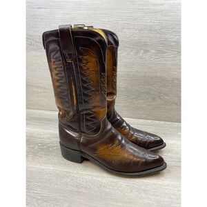 Vintage Wrangler Men's 8 Brown Western Leather Boot Cowboy Pointed Toe‎ Mid-Calf